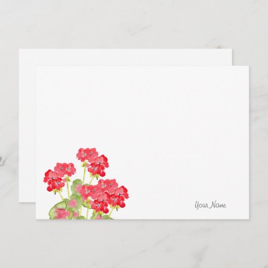 Rood Waterverf Geraniums 2 Notitiekaartje (Voorkant / Achterkant)
