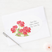 Rood Waterverf Geraniums 2 Ovale Sticker (Envelop)