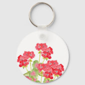 Rood Waterverf Geraniums 2 Sleutelhanger (Voorkant)