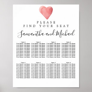 Rood Waterverf Hart. 8-tafel weduwenkaart Poster