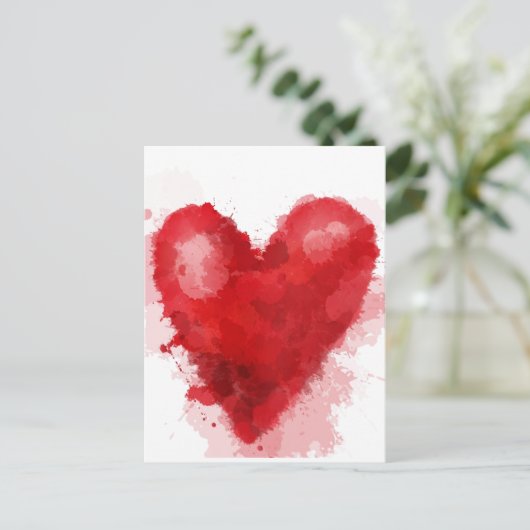 Rood waterverf hart gotisch meisje valentijn feestdagenkaart (Staand voorkant)