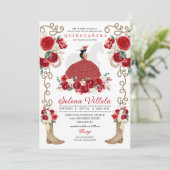 Rood Western Mariachi Charro Princess Quinceañera Kaart (Staand voorkant)