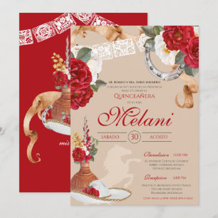 Rood Western Roos Charro Ranchero Quinceanera Kaart