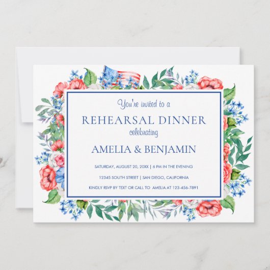 Rood White Blue 4 juli Weddenschappen Rehearsal Di Kaart (Voorkant)