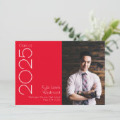 Rood White School Colors Afstuderen Aankondiging (Staand voorkant)