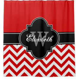 Rood Wht LG Chevron Zwart 1ICBR Naam Monogram Douchegordijn