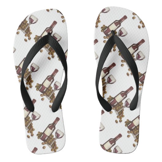 Rood wijnglas, flesje en Teenslippers van druiven (Voetbed)