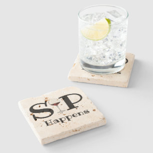 Rood wijnglas, "Sip gebeurt" grappig Stenen Onderzetter