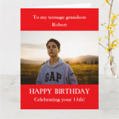 Rood wit 14e Foto geboortedag, Grandson, GROOT Kaart (Gele Bloem)