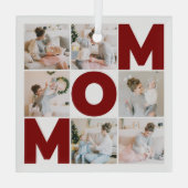 Rood & wit 6 Foto Collage Mam Glas Ornament (Achterkant)