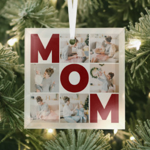 Rood & wit 6 Foto Collage Mam Glas Ornament