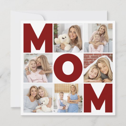 Rood & wit 6 Foto Collage Mat Flat Card (Voorkant)