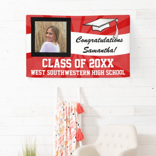 Rood/Wit Aangepaste Foto Afstuderen Sign Spandoek (Insitu)