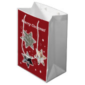 Rood & Wit Aangepaste Fotosterren Kerstmis Medium Cadeauzakje (Voorkant Gekanteld)