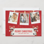 Rood, Wit Aangepaste Vrolijke Kerstmis Fotocollage Kaart (Voorkant)
