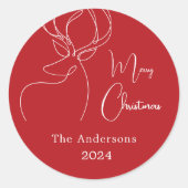 Rood wit abstract rendier moderne kerst ronde sticker (Voorkant)