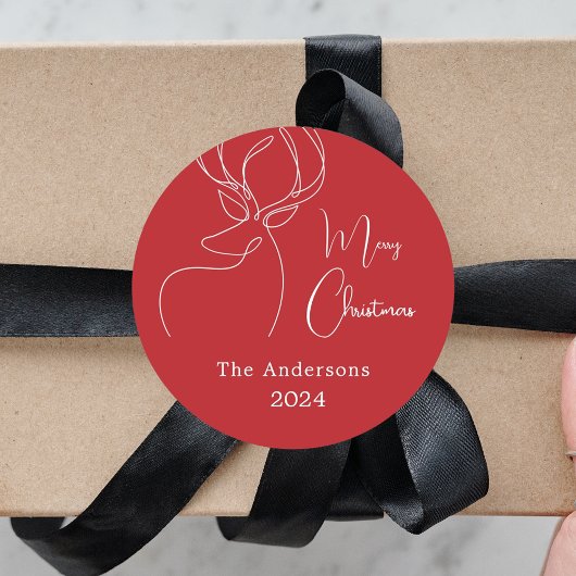 Rood wit abstract rendier moderne kerst ronde sticker