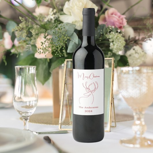 Rood wit abstract rendier moderne kerst wijn etiket