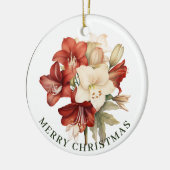 Rood & Wit Amaryllis op Wit Vrolijk Kerstfeest Keramisch Ornament (Links)