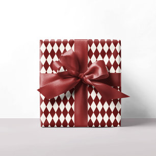 Rood & Wit Argyle Feestelijke Moderne Kerst Cadeaupapier