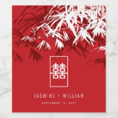 Rood/wit bamboe bladeren dubbele xi Chinese bruilo Wijn Etiket (Enkel label)