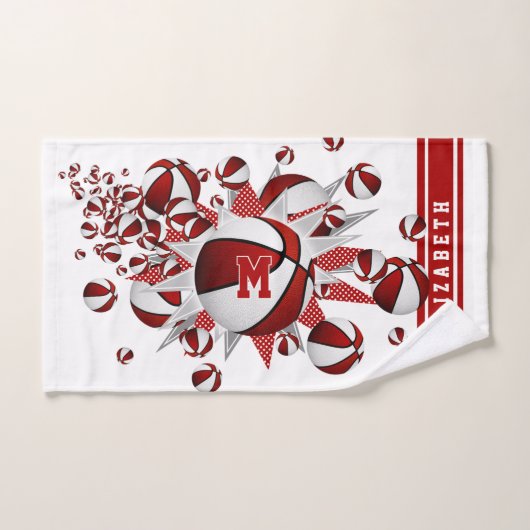 rood wit basketballen sterren meisjes monogram handdoek (Handdoek)