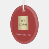 Rood wit bedrijf logo glas ornament (Voorkant links)