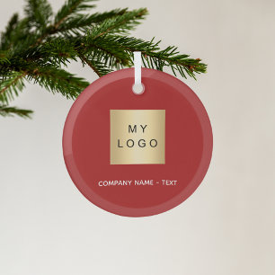 Rood wit bedrijf logo glas ornament