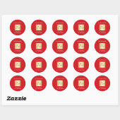Rood wit bedrijf logo naam adres ronde sticker (Vel)