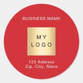 Rood wit bedrijf logo naam adres ronde sticker (Voorkant)