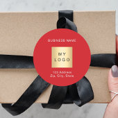 Rood wit bedrijf logo naam adres ronde sticker