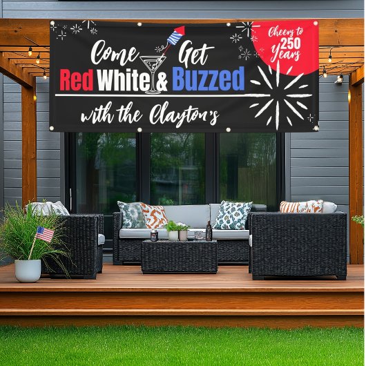 Rood Wit & Bezopen 4 juli Feestbanner Spandoek