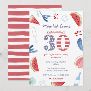 Rood Wit Blau Drinken Feest voor 30e Verjaardag Kaart