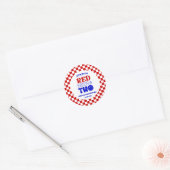 Rood Wit & Blauw 4 juli 2 Verjaardagsfeest Ronde Sticker (Envelop)