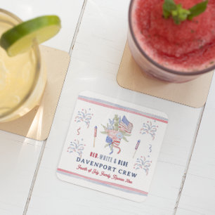 Rood Wit & Blauw 4 juli Réunion Vierkante Kartonnen Onderzetter