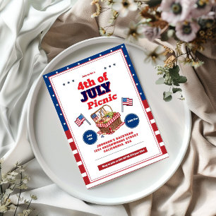 Rood Wit Blauw 4 juli Zomer Picknick Uitnodiging