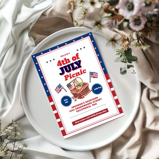 Rood Wit Blauw 4 juli Zomer Picknick Uitnodiging