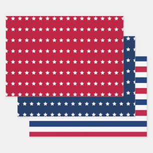 Rood Wit Blauw AmerikaVS 4 juli sterren strepen Inpakpapier Vel