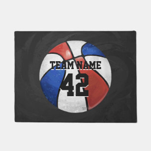 Rood Wit Blauw Basketbal Naam en nummer Deurmat