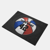 Rood Wit Blauw Basketbal Naam en nummer Deurmat (Schuin)