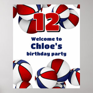 Rood Wit Blauw Basketballen Verjaardagsfeest Welko Poster