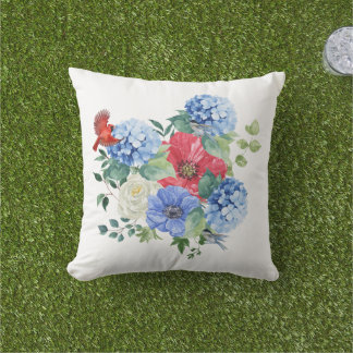 Rood/Wit/Blauw Bloemboeket met Vogels Buitenkussen