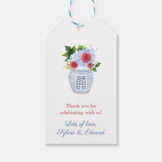 Rood wit blauw bloemen Ginger Jar Baby shower Cadeaulabel
