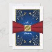 Rood Wit Blauw Bloemen Monogram Bruiloft Uitnodigi Kaart (Voorkant)