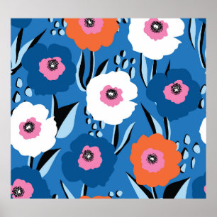 Rood Wit Blauw: Bloemen Scandinavisch. Poster