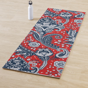 Rood Wit & Blauw Bloemig Paisley Boheemien Boho Yogamat