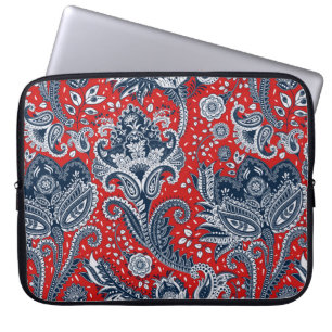 Rood Wit & Blauw Bloemig Paisley Boheemse Boho Laptop Sleeve