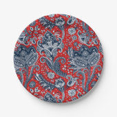 Rood Wit & Blauw Bloemig Paisley Boheemse Boho Papieren Bordje (Voorkant)