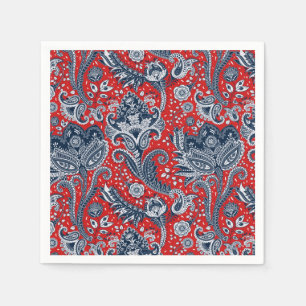 Rood Wit & Blauw Bloemig Paisley Boheemse Boho Servet