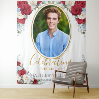 Rood Wit Blauw Bloemstuk Begrafenis Herdenking Wandkleed
